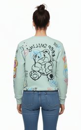 MNS WOMEN Doodle Graphic Sweatshirt Pistachio Multicolor Print - Smgarment's